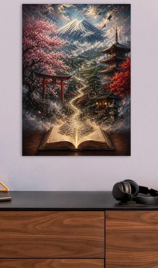 Magical Japanese Landscape Book — metal poster wall art by Lineer